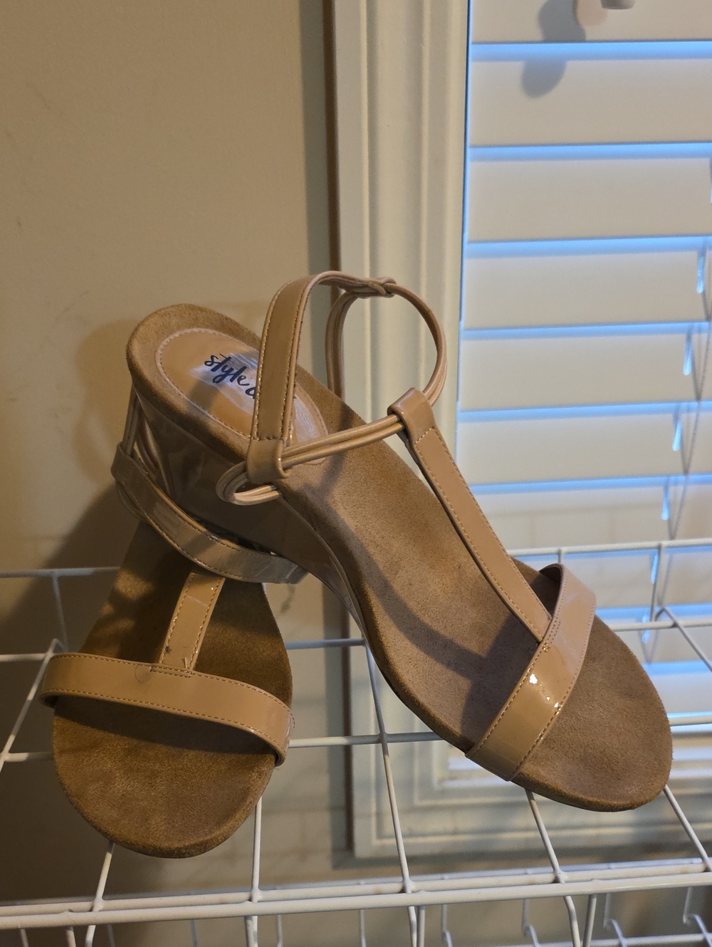 Style & Co. Beige Patent T-Strap Sandal